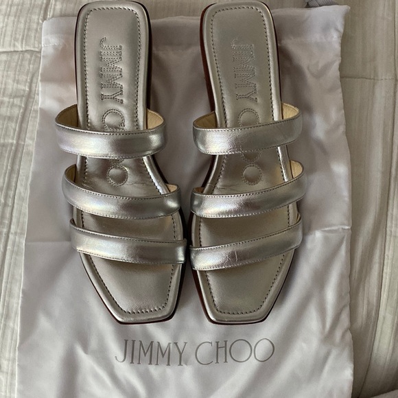 Jimmy Choo Silver Metallic Nappa Sandals - Picture 1 of 6